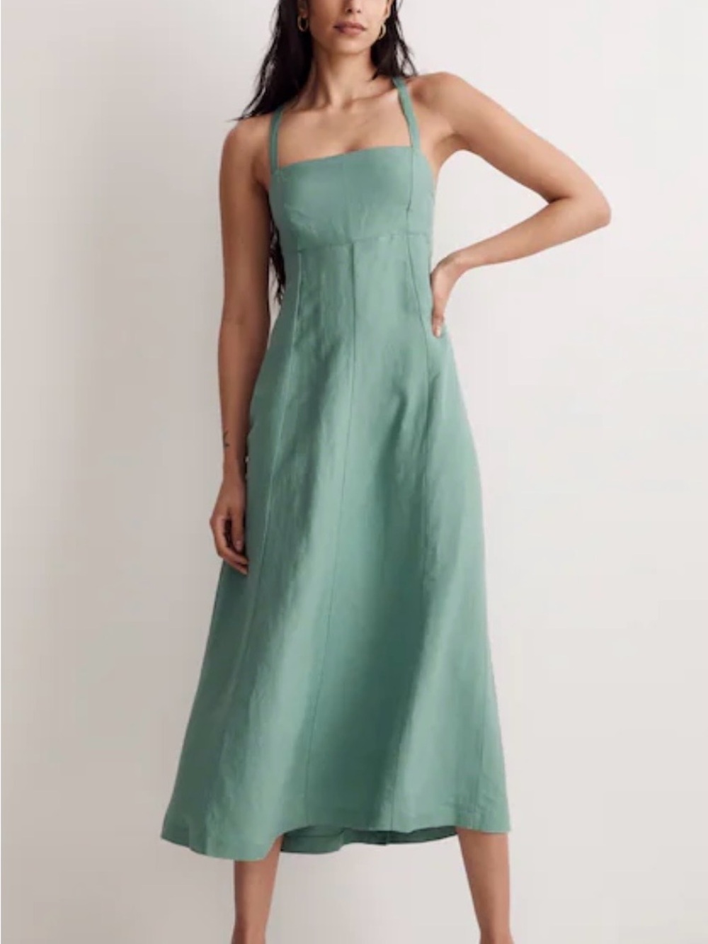 Madewell Tie-Back Cami Midi Dress in Sage Green
